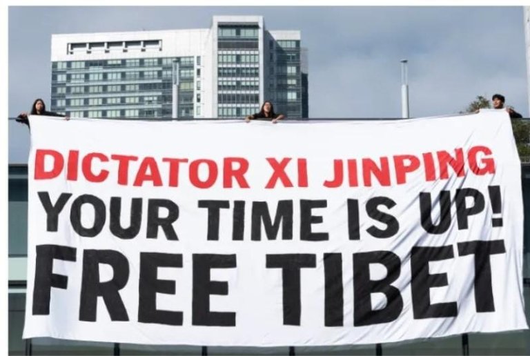 सान फ्रान्सिस्कोमा चिनियाँ राष्ट्रपति सी चिनफिङको एपेक शिखर सम्मेलनमा स्वतन्त्र तिब्बत र हङकङको प्रदर्शन।